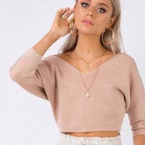 Princess Polly Love More Knit‎ Sweater Top Nude Ribbed V Neck Dolman Sleeve M/L